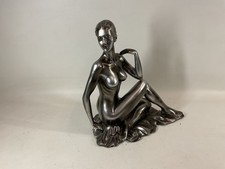 Elegant Sitting Female Nickel Effect Sculpture Contemporary Art Piece