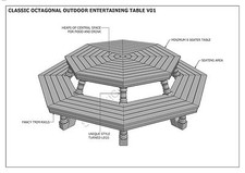 OCTAGON OUTDOOR TIMBER TABLE & CHAIR - UNIQUE DESIGN V1 - Full Building Plans