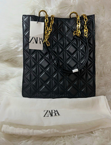 Zara black quilted tote bag - quilted,