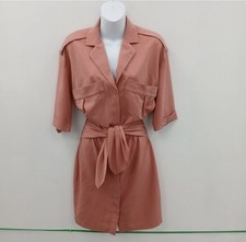 Reiss Mini Shirt Dress UK 4/XS Pink 'Arizona' Half Sleeve Tie Front Safari Style