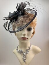 My Hat Snoxe!l & Gwynther Brown Fascinator Satin Headband Feather Mesh Net Top