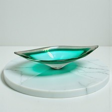 Vintage 1970s Green Freeform Art Glass Bowl Decorative Piece