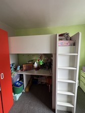 IKEA STUVA Kids High Sleeper Single Bed With Desk,Green Wardrobe, 4 Bookshelves
