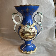 Antique Samuel Alcock Bone China Vase Decorated with Country House  c.1850