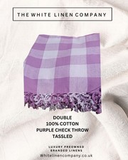 Purple Check COTTON Tassle Blanket Throw - Double