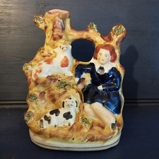 Staffordshire Figure Spill Vase Boy with Spaniel and Calf c1860 LOVELY