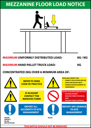 Mezzanine floor load notice - floor,