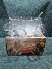 Vintage Punch Bowl Set 8 Cups Glasses Arcoroc France Fleur  (B)
