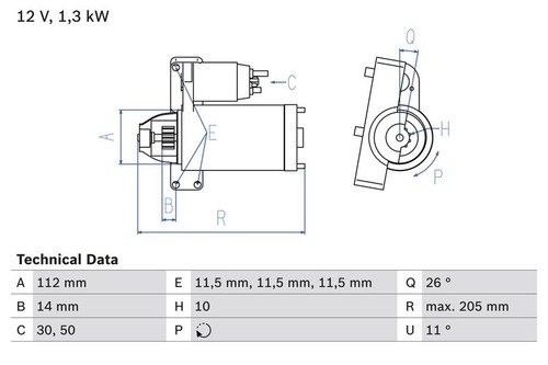 Bosch starter motor 12v - motor, 1.3kw