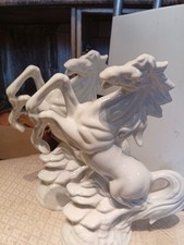 Elegant Vintage White Porcelain Rearing Horse Figurines Pair of Decorative Pair