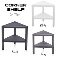 Corner Shelf Table Storage Display Rack Kitchen Bedroom Office Black 2-Tier