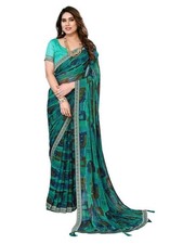 Women's Floral Printed Chiffon Saree with Blouse