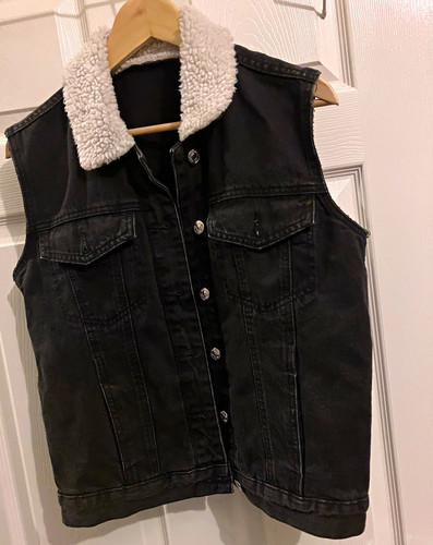 Men black denim waistcoat - denim,