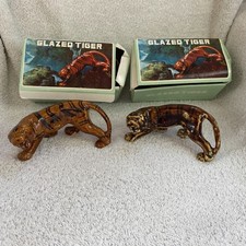 Vintage Ceramic 2 x Tiger Ornaments Crouching Stalking In Original Boxes Comment