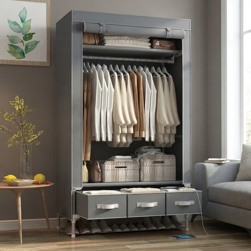 Stylish grey canvas wardrobe - stylish,