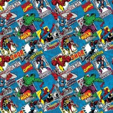 Marvel Comic Burst Blue Covers - Fabric Material - Half Metre