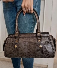 Vintage J&M DAVIDSON Croc Embossed Leather Bowling Shape Shoulder BaG