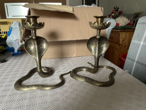 Pair brass cobra candle - pair, of