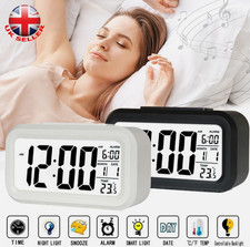 Digital Bedside LED Snooze Alarm Clock Time Temperature Day/Night Mode Clock