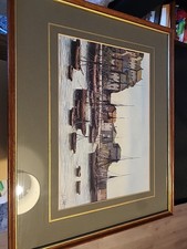 Kevin Platt Polperro Harbour Hand Signed Print Framed 13.5x16.5 Inches