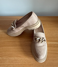 Catwalk Brand Cream Beige Suede Platform Loafers with Pearl Chain, UK 5/EU 37