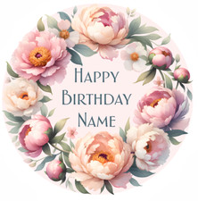7-8 inch, Floral Wreath, Personalised, Edible Cake Toppers, Flowers, Birthday