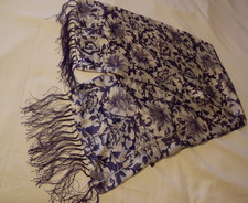 Long double thickness silk scarf,  floral  design  , fringed