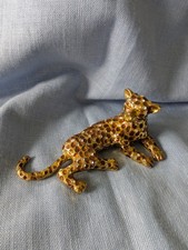 Bejeweled Resting Leopard Metal Trinket Box - Jewellery Box