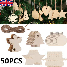40/50Pcs Christmas Tree Wooden Ornaments Hanging Bauble DIY Wood Chip Pendant UK