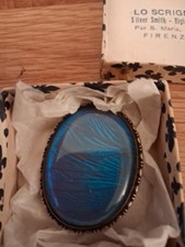 ANTIQUE VINTAGE STERLING SILVER & BUTTERFLY WING BROOCH