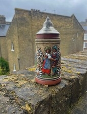 Rare Collectible German Beer Stein - PorcelainBody with Lidded Tankard