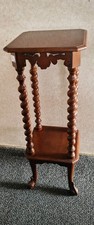 Vintage Antique Oak Small Side Table Bedside Plant Phone with Barley Twist Legs