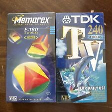 JOBLOT. 2X TDK 240 minute 4 hour VHS Blank Video Cassette Tape. Memorex E-180 3H