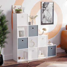 SALE 10 Cube Staircase Bookcase Storage Unit Bookshelf Shelves Large White