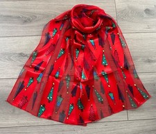 Christmas Tree Snowflake Silky Satin Striped Chiffon Ladies Scarf Shawl