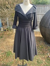 ELIZA J DRESS SIZE 10 BLACK 50s STYLE FIT & FLARE GATHERED BIG COLLAR
