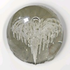 Blown Glass paperweight Art Globe Handcraft White Fireworks Bubbles Silver snow