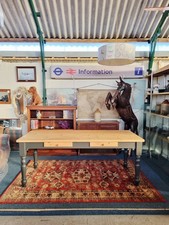Farmhouse Vintage Scrub Top Pine Dining Table With Painted Legs And Two Drawers