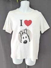 Official Tintin T-Shirt S/M Moulinsart White I Love Snowy Used Condition 