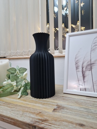Printed ribbed vase white - ribbed,