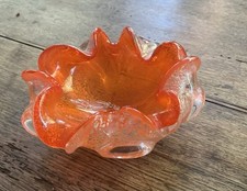Morano Glass Bowl,orange With Silver Flecks,14c Diameter.