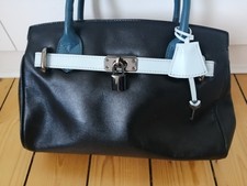 VINTAGE JANE SHILTON PADLOCK & KEY NAVY BLOCK TOTE TOP HANDLE KELLY BAG GC