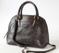 CHESTNUT BROWN LEATHER BOWLING BAG / TOP HANDLE TOTE WITH CROSSBODY STRAP , Med