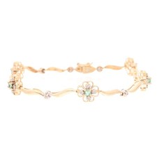9Carat Yellow Gold 7" Emerald & Diamond Bracelet (7.5mm Wide)