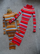 NEW Set of 2 LU NYC Striped Ribbed Knitted Midi Maxi Fitted Stretch Dresses XS