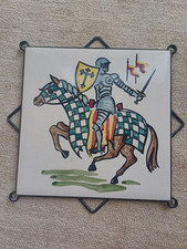 Vintage CARTER Pottery Tile Medieval Knight On Horseback (Poole) Wall Art Tile