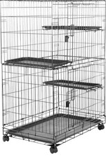 3-Tier Large Cat Playpen, Durable and Pliable cat Cage Box Crate Kennel, Black,