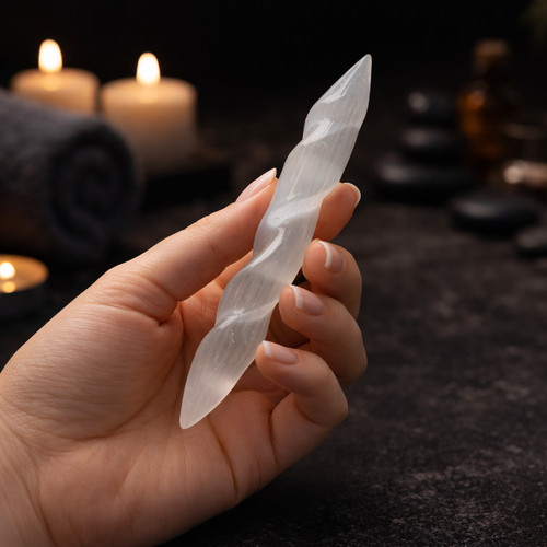 Selenite crystal wand spiral - selenite,