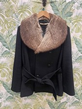 TOMMY HILFIGER Women’s Navy Faux Fur Collar Tie Jacket Size XL- CG N49