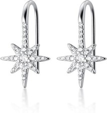 925 sterling silver earrings Hoops, North Star Shepherds Hook Earrings